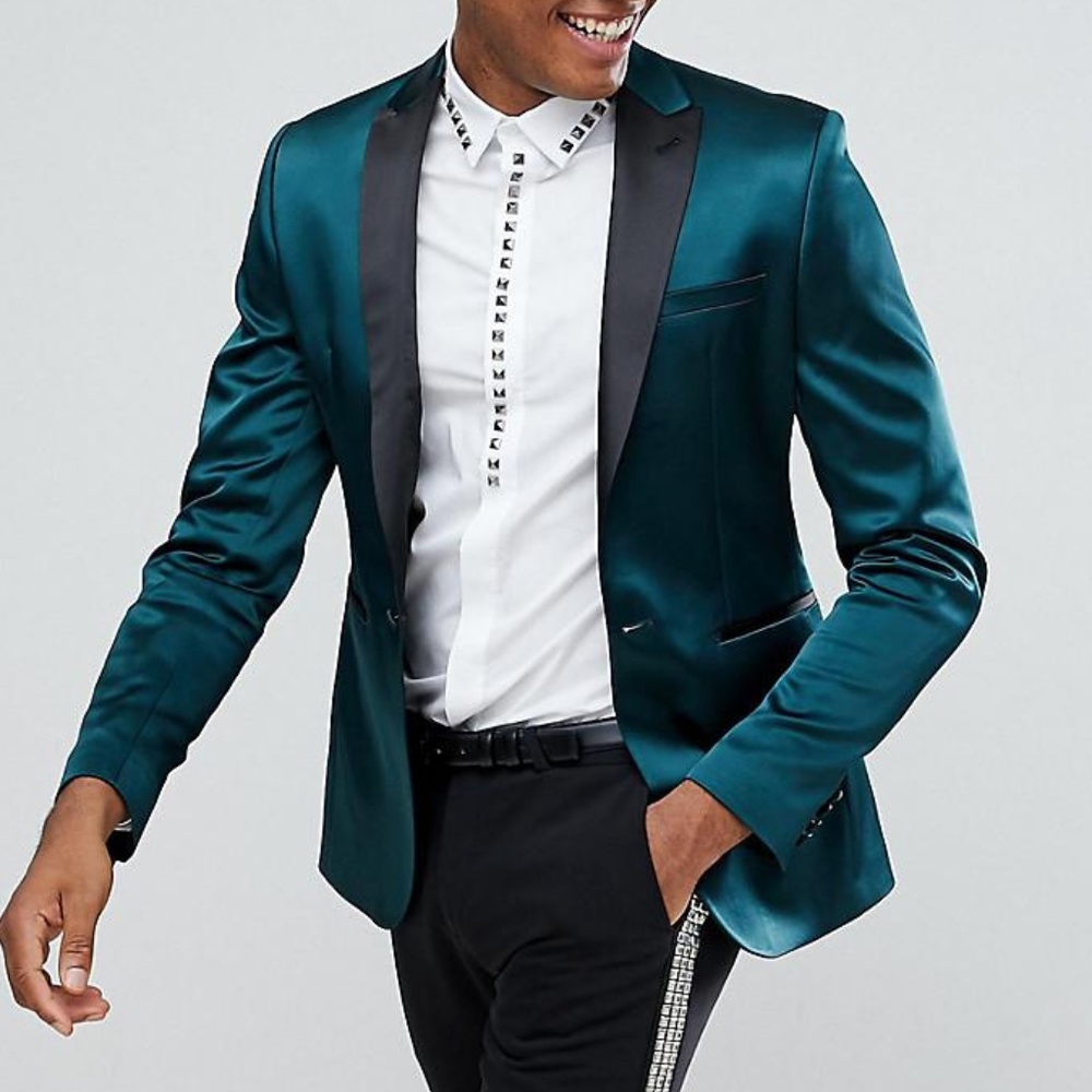 COPY - nwt asos green saten tuxedo blazer 46 long